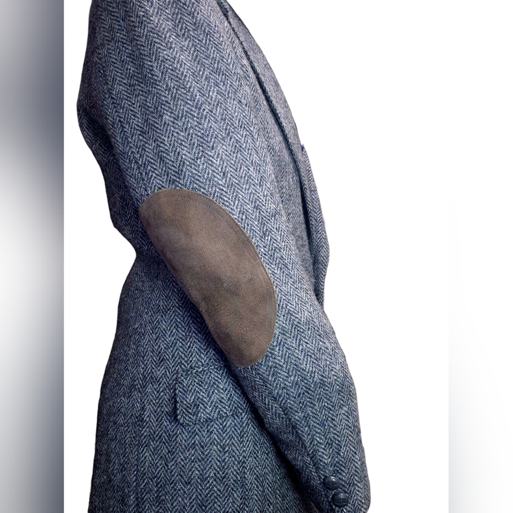 Vintage Grey/Blue Harris Tweed Jacket With Brown elbow patches by Leshman TipTop